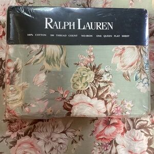 Ralph Lauren "Charlotte" Queen Flat Sheet (sage with a floral print)  - New